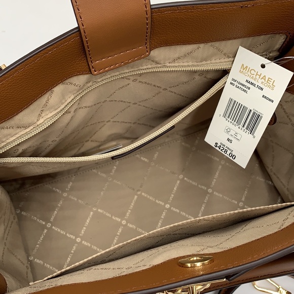 Michael Kors Hamilton Med Satchel Shoulder Crossbody Bag Luggage/Brown Signature - Picture 11 of 16